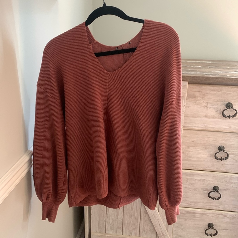Ribbed Balloon Sleeved Nordstrom Sweater, Size M